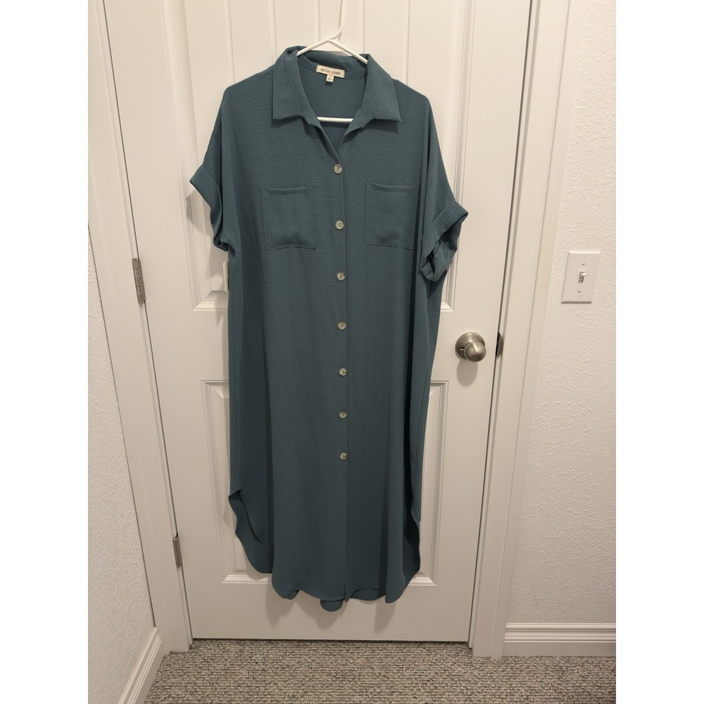 Spice Rose Women's Maxi‎ Button Down Green Dress Size Large